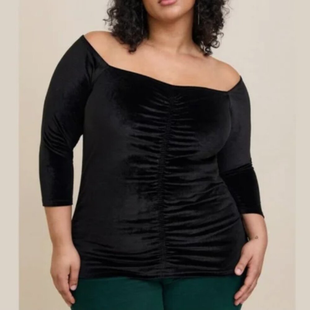 Torrid Velvet Shirred Front Blouse Size 1 X 1X XL